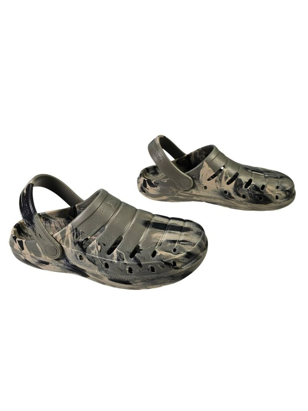Rugged Shark Green Camo Slip-On Clogs EVA Water Shoes Men's Size 8